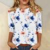 Женская мода повседневная три четверти рукава цветочный принт горловина топ