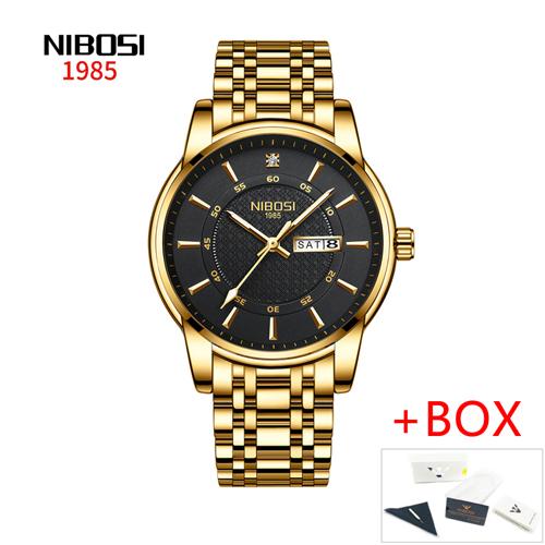NIBOSI Fashion Mens Watches Top Brand Luxury Gold Quartz Watch Sports Stainless Steel Waterproof Date Wristwatch Men's Clock