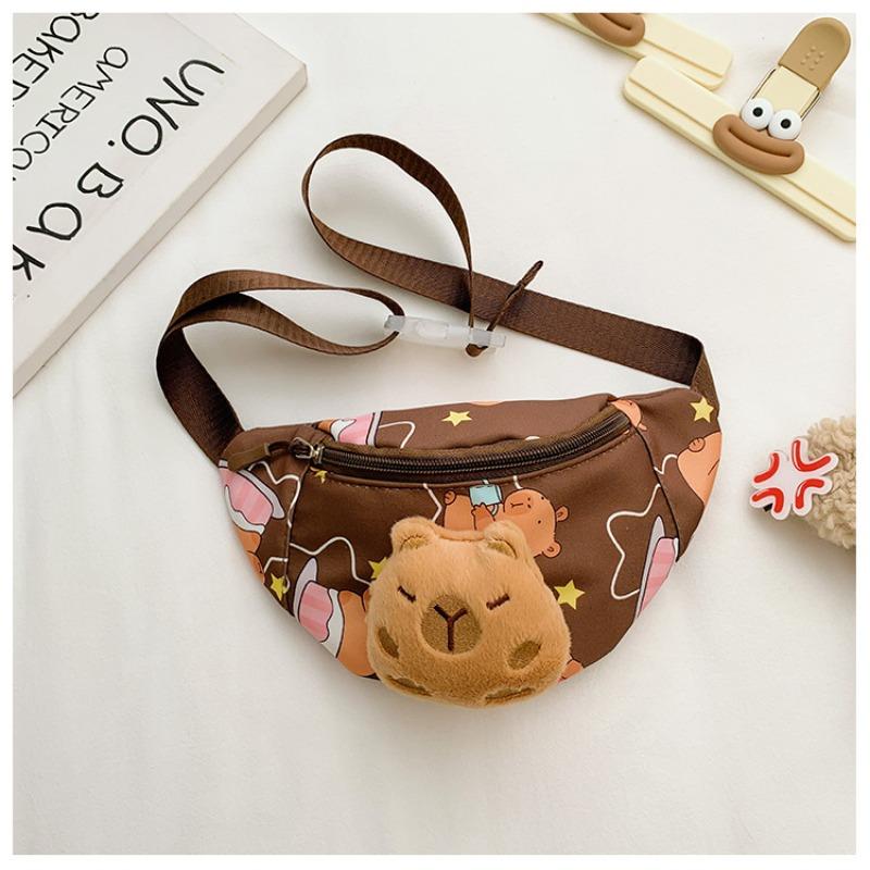 Trend Cartoon Large Capacity Boys Girls Waist Bag Cute Capybara Waist Packs Kid Chest Bag with Plush Doll Unisex Shoulder Bag