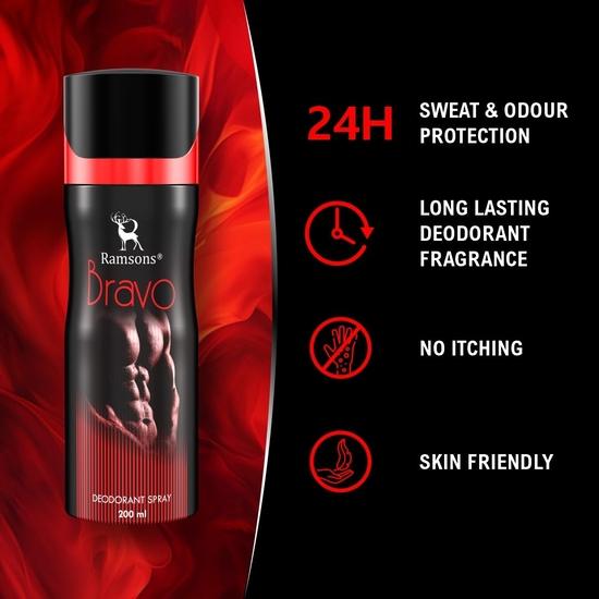Ramsons - BRAVO Deodorant Spray |200 ML | Body Perfume For Men | TN - Bergamot, Lemon, Lavender | MN - Jasmine, Lily of the Valley | BN - Amber, Cedar
