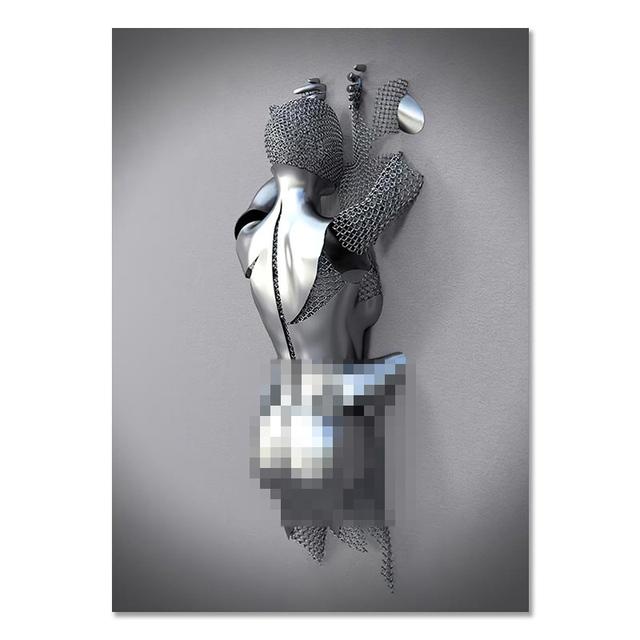 Frame Metal Figure Statue Canvas Painting Romantic Abstract Posters Prints Wall Art Pictures Modern Living Room Decorations