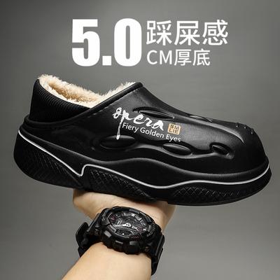 Зимние мужские тапочки, теплая обувь, водонепроницаемая женская нескользящая меховая плюшевая хлопковая домашняя обувь для улицы и дома, тапочки на толстом каблуке