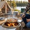 Circular BBQ Plate Folding Wood Handle Grill Fry Pan Portable Barbecue Tray  Outdoor Barbecue