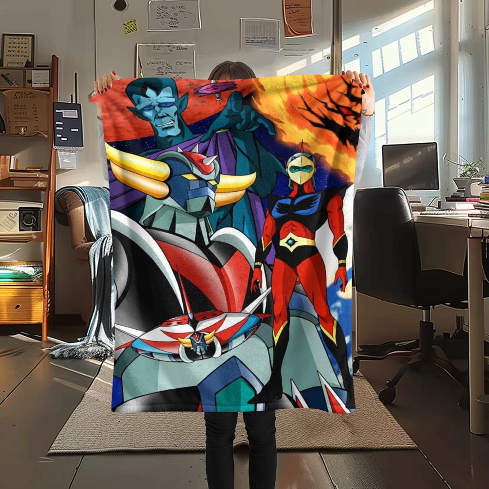 1Pc Grendizer Goldorak Print Flannel Blanket, High quality Comfortable for All Seasons, Home Decor, Warmth and Comfort, Perfect for Christmas Gifts 51