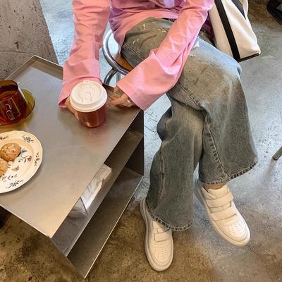 Sheii.cm толстоподошвенные кроссовки на липучках с улыбающимся лицом для повседневной носки, женские белые туфли