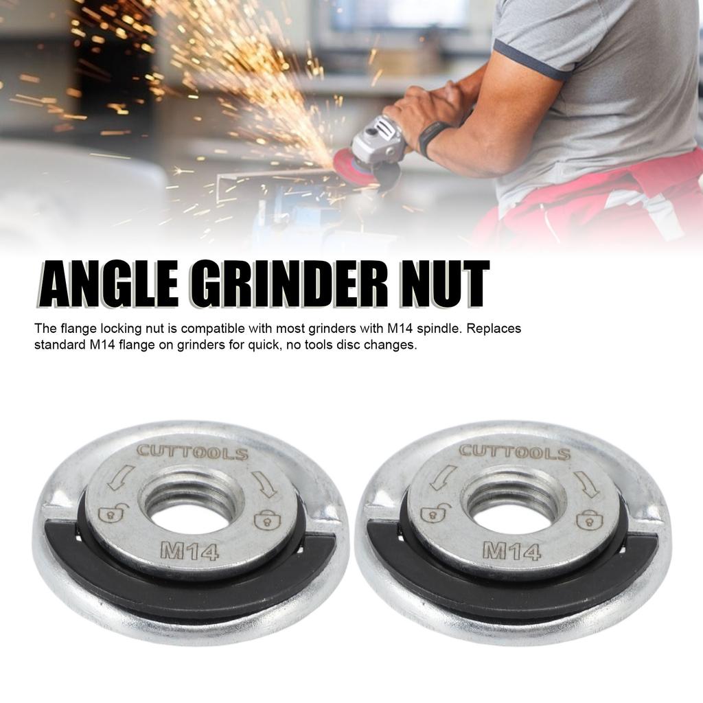 2 шт. Фланцевые гайки для угловой шлифмашины M14 Высокая стабильность Углеродистая сталь Быстросъемная Фланцевая стопорная гайка для шлифмашины для замены или фиксации отрезных дисков