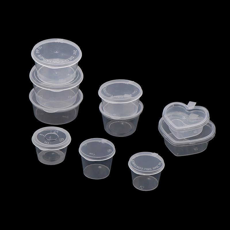 50Pcs Delivery Package Seasoning Box Sauce Box Seasoning Round Transparent Conjoined Plastic Box With Lid Multi Size Home Supply