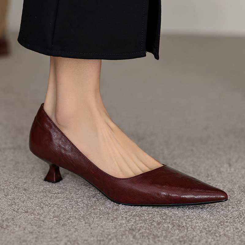 Krazing Pot Овчина мода лето весна осень лето без застежек на вечеринку женские туфли с острым носком туфли на среднем каблуке