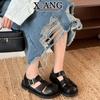 Cowhide Version Bag Head Sandals Women's Shoes Summer New Thick-soled Woven Pig Cage Shoes Hollow Hole Shoes