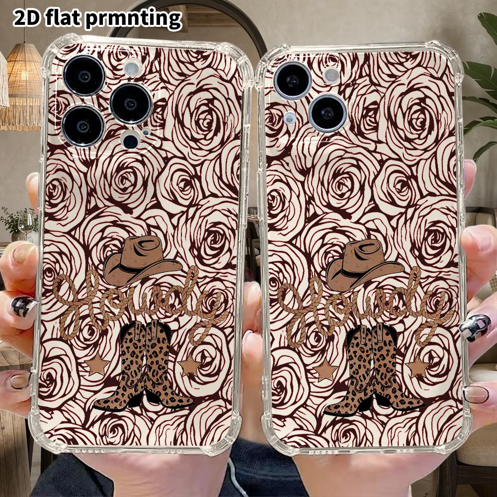 Чехол для телефона: 2D плоский дизайн, подходит для iPhone 18 17 16 15 14 13 Pro, прозрачный с защитой углов, Западный ковбой, Рождественский и Хэллоуинский подарок