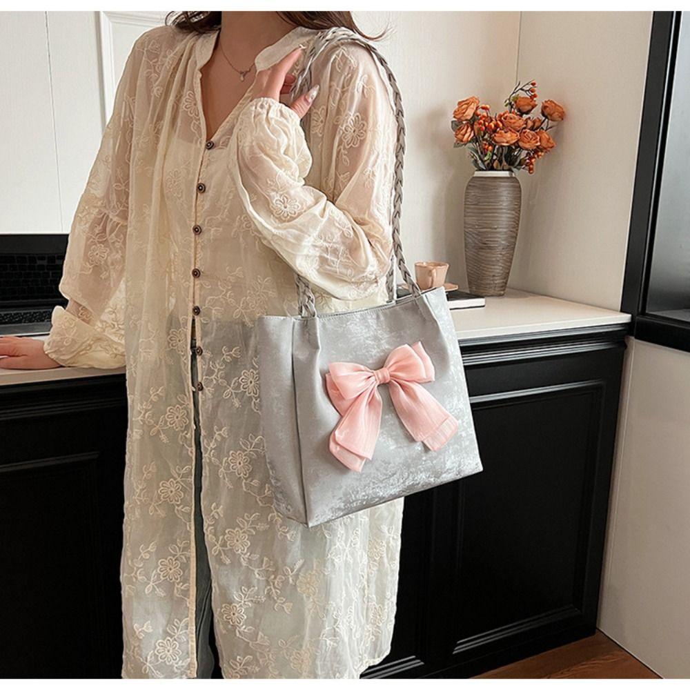 Однотонная сумка-тоут с бантом, милая сумка под мышкой