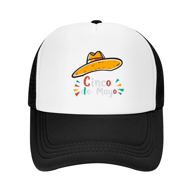 Сомбреро Cinco De Mayo Сетчатая Бейсболка Тракер Белый Черный Цветной Дизайн Дышащая Регулируемая Кепка для Фестивалей и Праздников