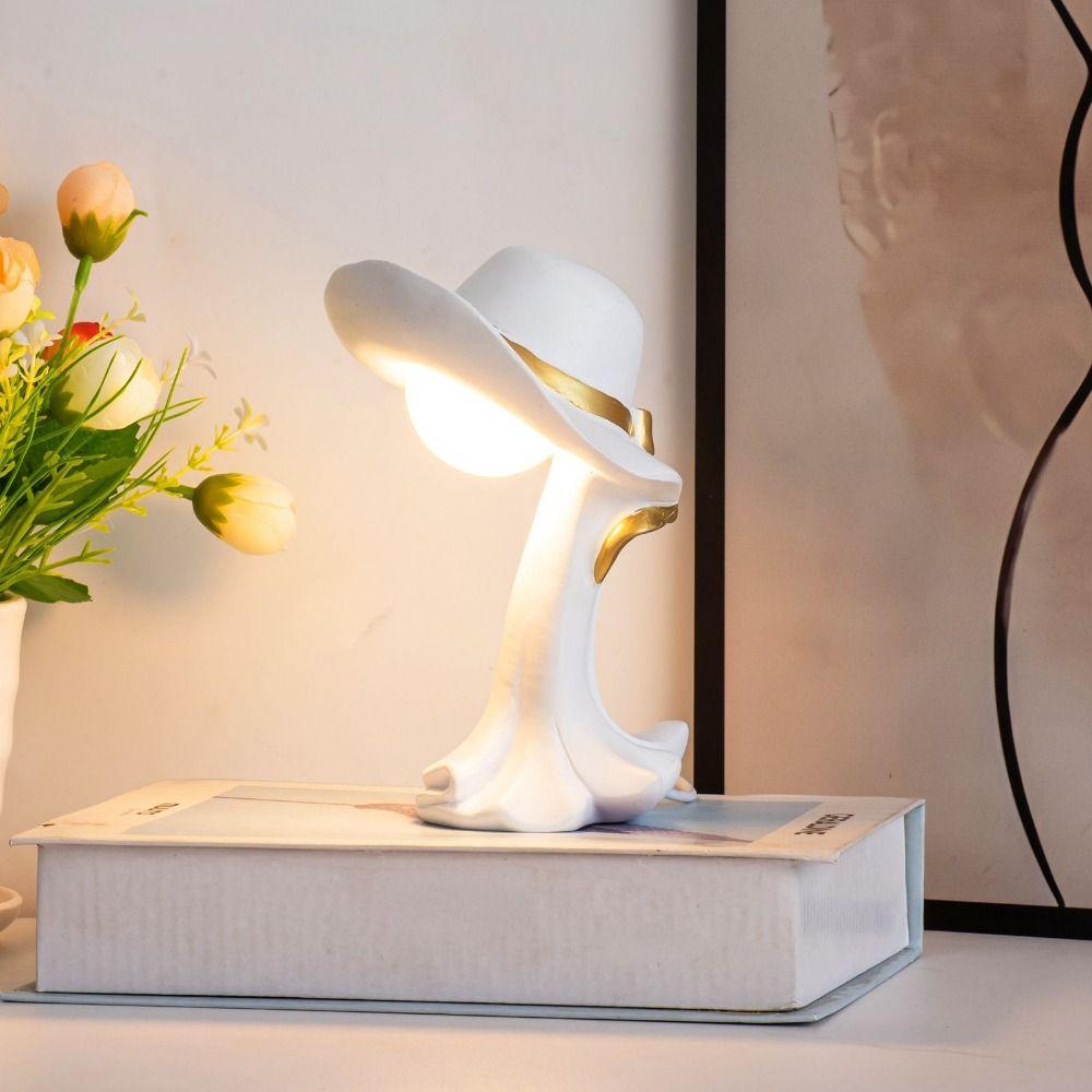 Креативная светодиодная лампа Декоративная соломенная шляпа Мультяшный настольный ночник Полимерное искусство Прикроватная лампа Домашний декор