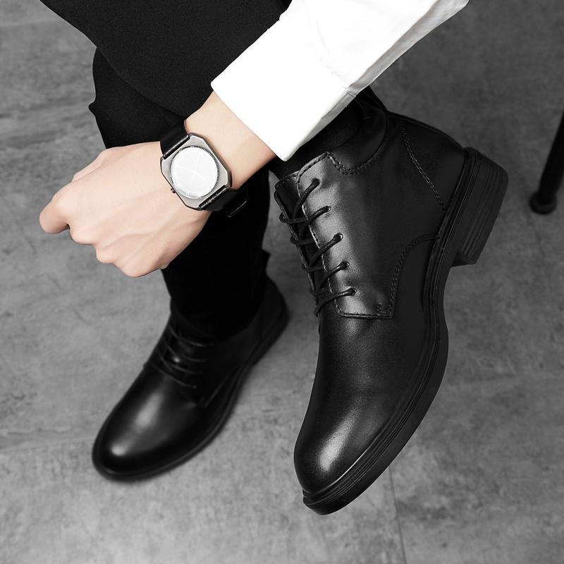 Высококачественные мужские модные деловые удобные высокие кожаные ботинки на шнуровке, классические черные туфли из коровьей кожи