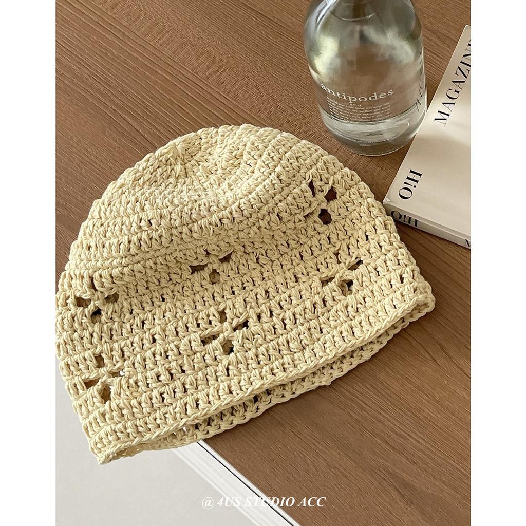 Early Autumn Korean Handmade Crochet Cotton Thread Hollow Baotou Hat Personalized Pullover Hat Knitted Wool Hat Men'S And Women'S Trend