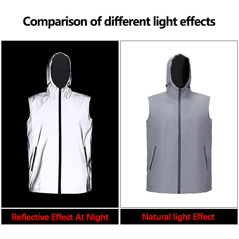Spring Summer Reflective Vest Men's Hooded Outdoor Casual Cycling Jogging High Visibility Safety Glow Clothes Hip Hop Streetwear