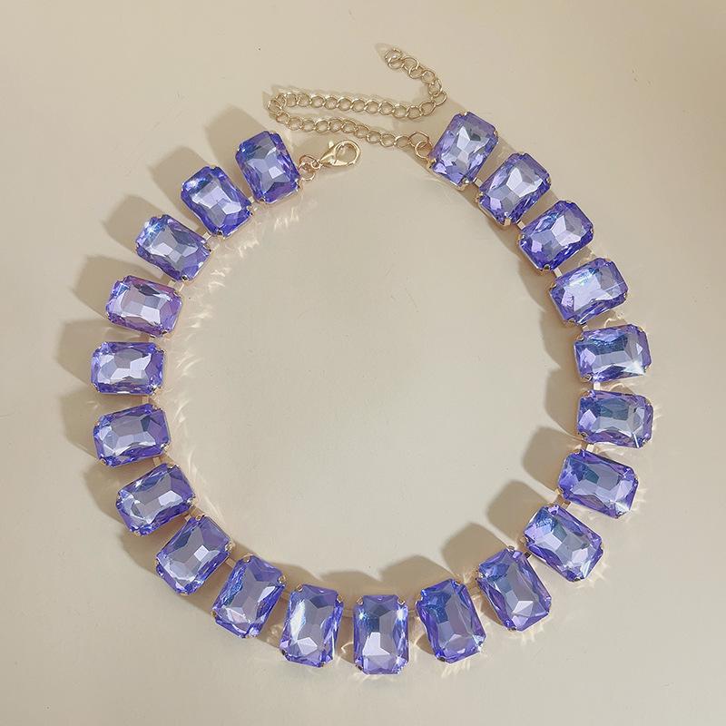 Mixed Color Rectangular 13x18 Crystal Gemstone Necklace - European & American Choker Design