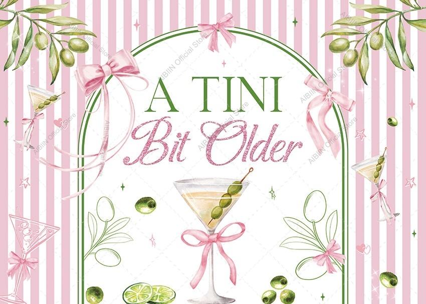 A Tini Bit Older Happy Birthday Backdrop Pink Strip Cocktail Glass Butterfly Bow Women Girl Cake Party Decor Portrait Background