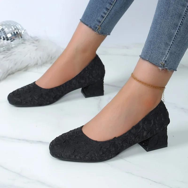 Женские летние сандалии, сандалии с открытым носком, кружевные модельные туфли, женские босоножки на высоком каблуке, туфли-лодочки на квадратном каблуке, женская обувь