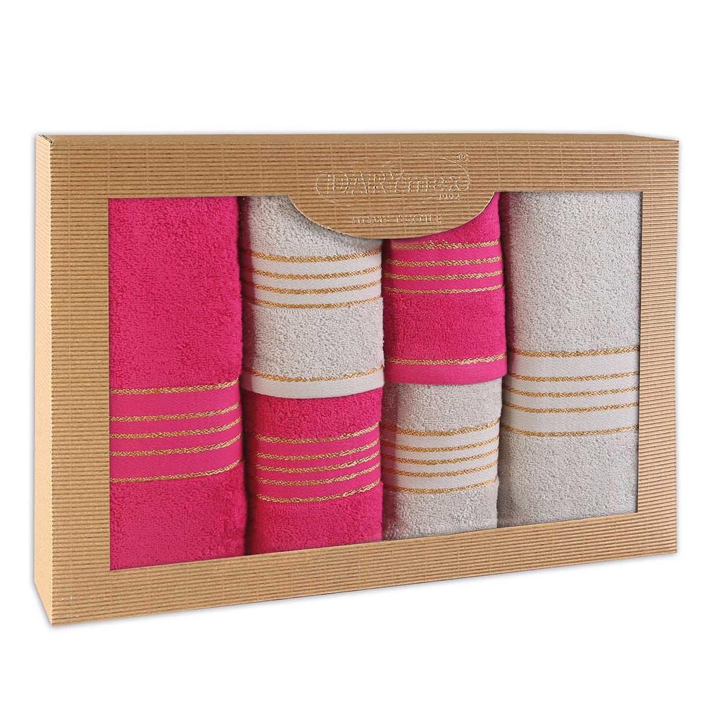 Cotton towel set 6 pcs box 50x90 + 70x140 light ash fuchsia