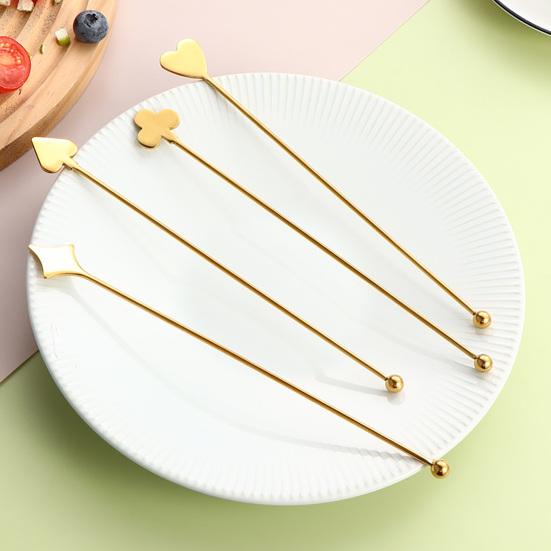 Stainless Steel Mixing Stick, Spade, Heart, Diamond, Club Shaped, Cute Fruit Swizzle Stirrers, Cocktail Stirring Sticks for Whiskey Juice Coffee