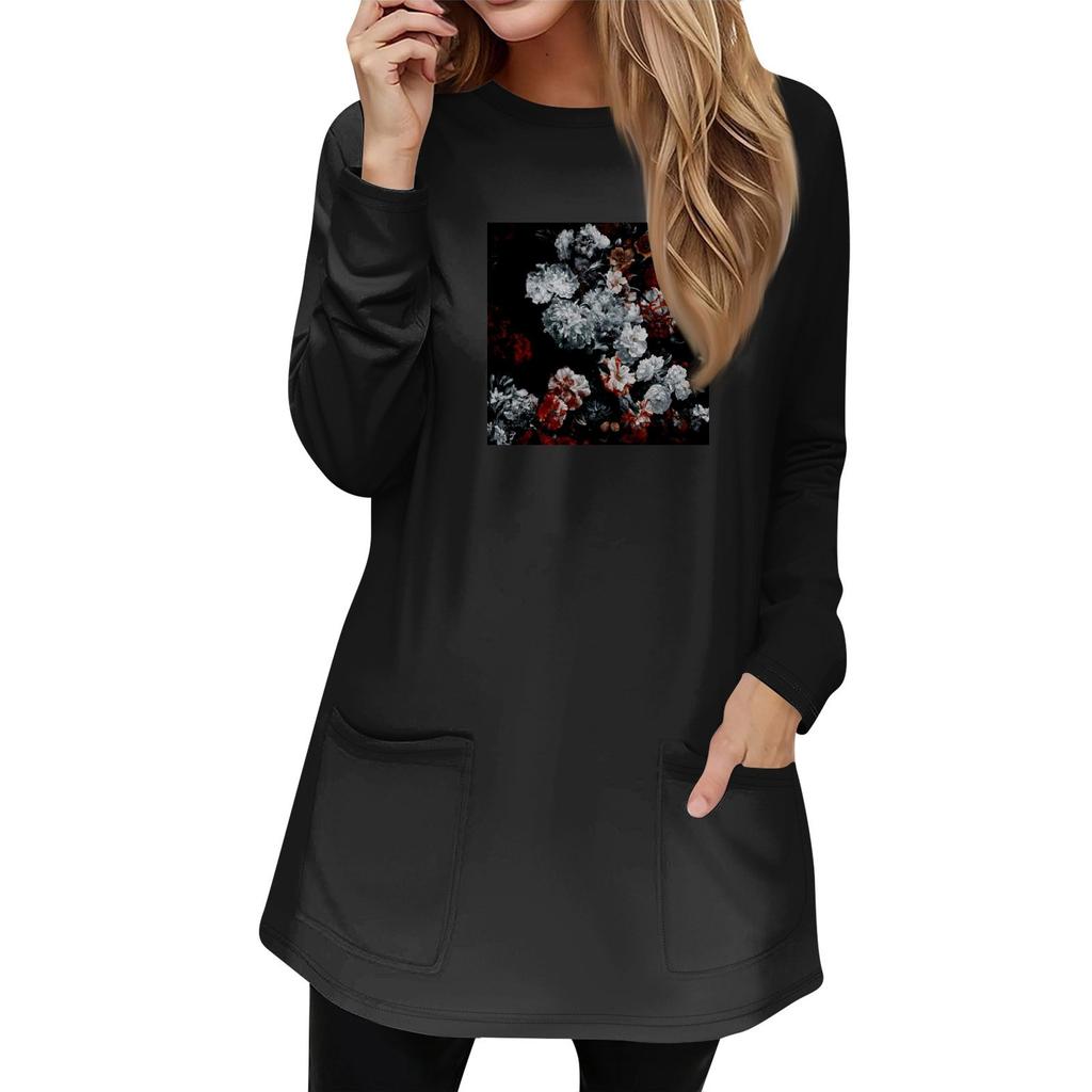 Women's Sweatshirt Pullover Active Sportswear Pocket Print Casual Round Neck Long Sleeve Top