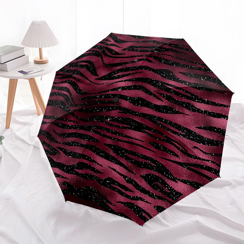 1pc Glamorous Zebra Print Sparkle Circle Umbrella with Plastic Handle,Suitable for All Seasons UmbrellaPT454