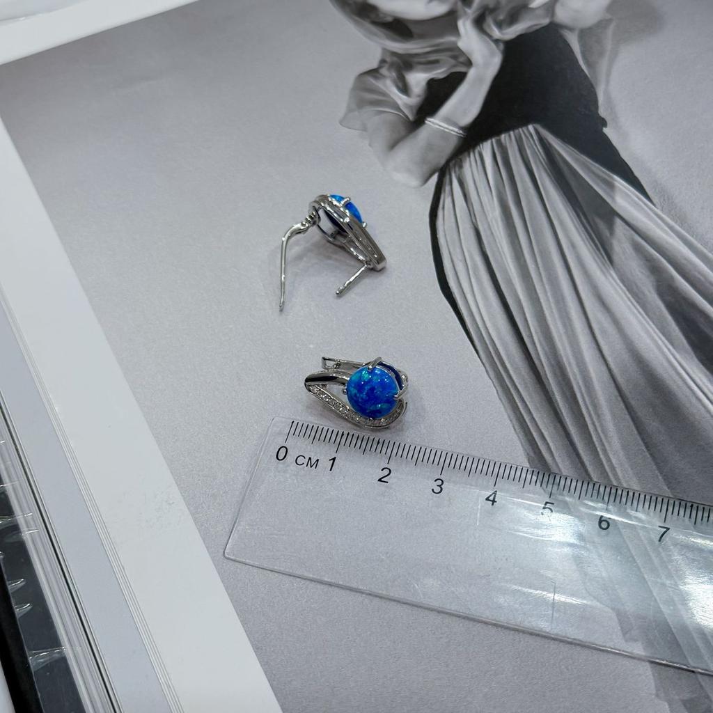 Серебряные серьги с опалом 3.44ct, фианитами (2170167)