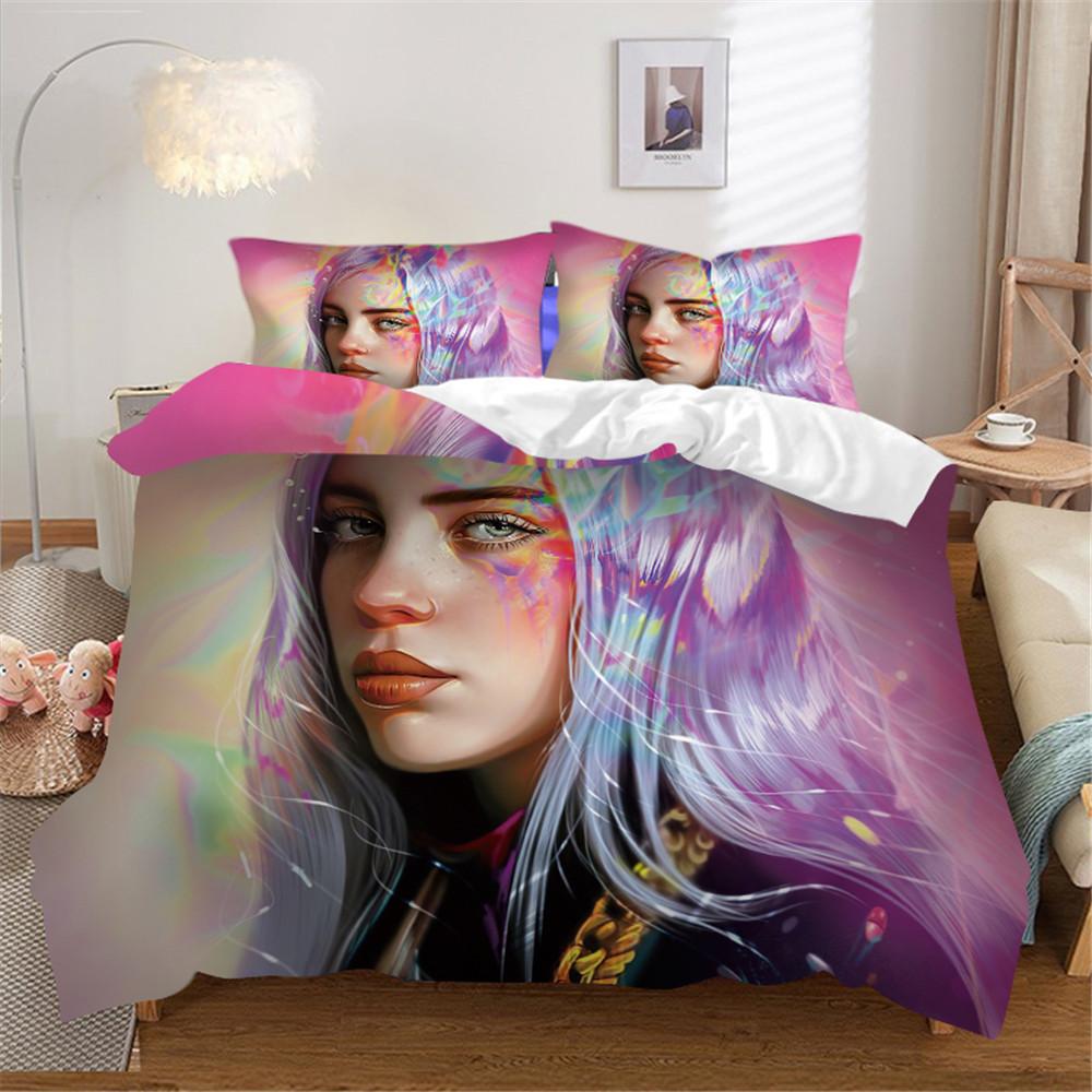 Popular Star B-Billies Singer Bedding Set Duvet Cover E-Eilishs Bed Set Quilt Cover Pillowcase king Queen Size Boys Adult