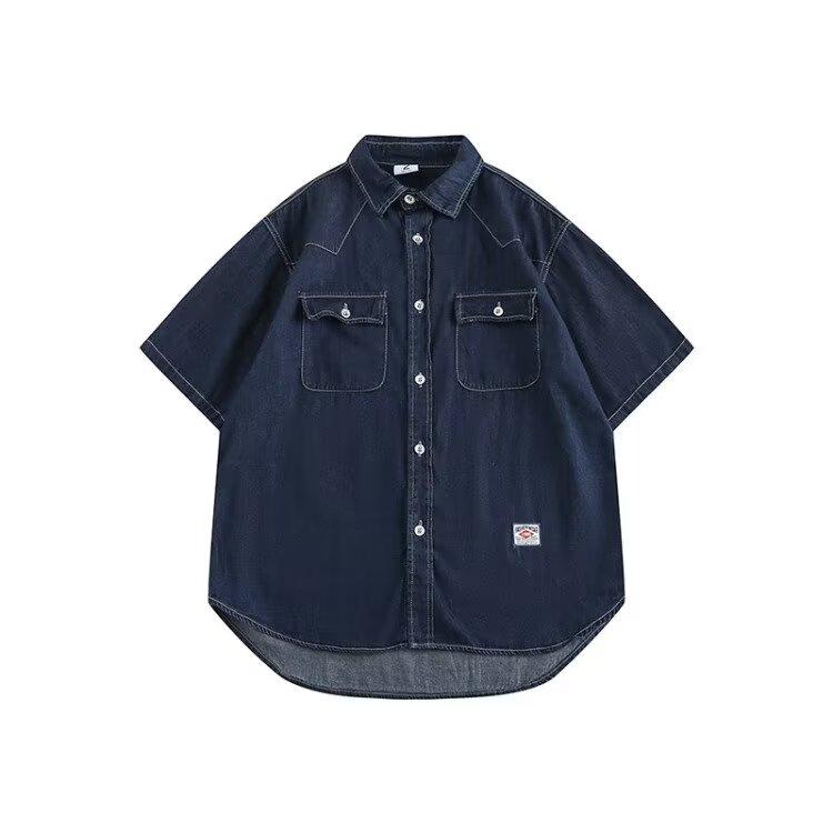 Японский ретро модный бренд летняя свободная джинсовая рубашка с короткими рукавами художественная молодежная рабочая рубашка мужская и женская многослойная куртка
