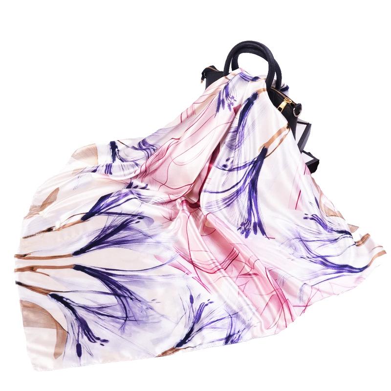 Women Fashion Square Vintage Print Satin Neckerchief Sun-Proof Scarf Scarves Shawl High Quality 1PC 90*90cm