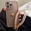 Милый корейский 3D золотое сердце любви мягкий чехол для iPhone 16 Pro Max 15 14 13 12 11 17 16 E Plus роскошный ремешок-цепочка на запястье ремешок-подвеска Чехол
