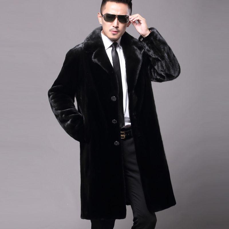 Men's Long Fur Coat Winter Warm Mink Coat Fat Jacket Loose Casual Windbreaker