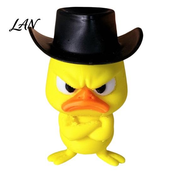 Desktop Figurine Collection Angry Duck Desk Figurine, 3D Printed Yellow Office Decoration with Cowboy Miniature Figures Hat, Little Animal Ornament