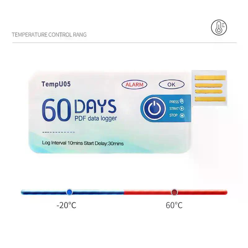 BHBD-Анализатор температуры Tempu05 Регистратор данных температуры 60 дней Одноразовый анализатор температуры PDF USB