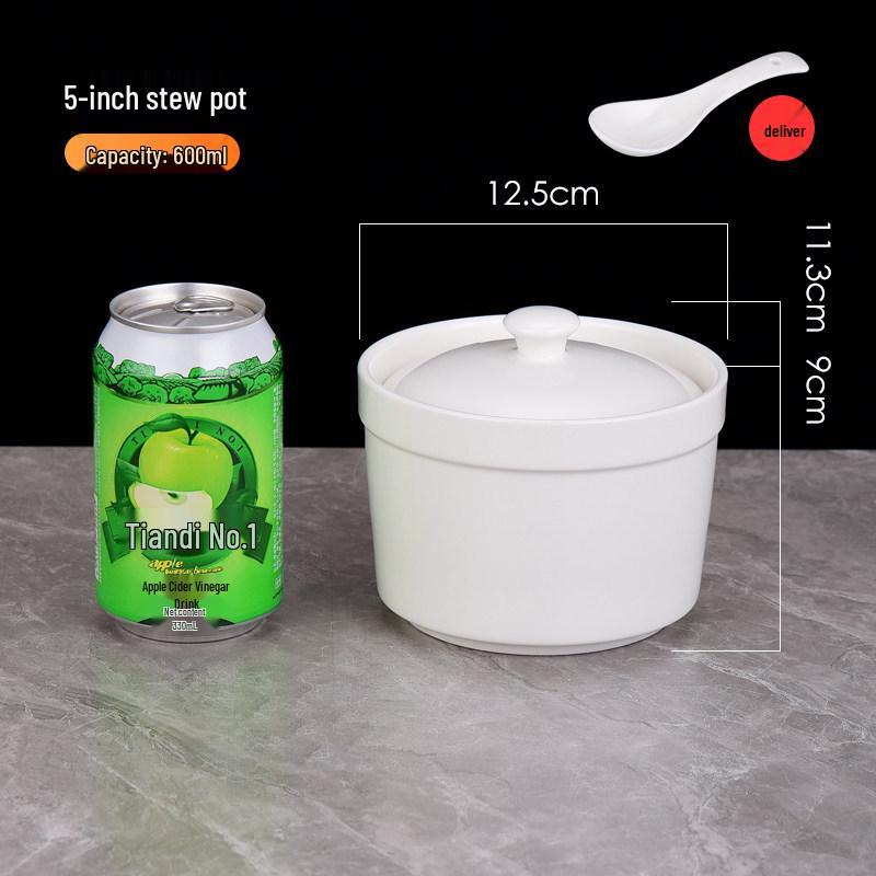 Белый керамический горшок для тушения с крышкой - Китайский суповой и пароварочный горшок в стиле Шасянь, с золотым ободком.