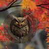 Laser Cut Metal Wind Spinner 3D Mandala Owl Design Outdoor Garden Decor Hanging Sculpture with Holographic Effect Creative Gift