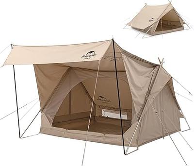 Naturehike Direct Store Lodge Tent Каркасная палатка Поликоттон TC Вентиляция Простая установка Люди Двухслойная семейная кемпинговая передняя комната Сетка из хлопчатобумажной ткани