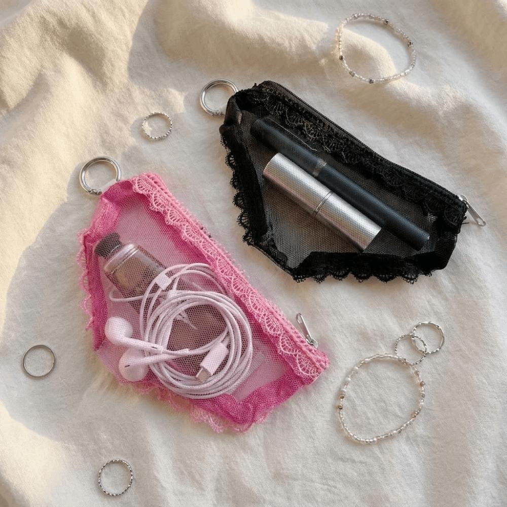 Lace Trim Briefs Shape Cosmetic Bag Mesh Makeup Storage Pouch Unique Jewelry Organizer  Headphones