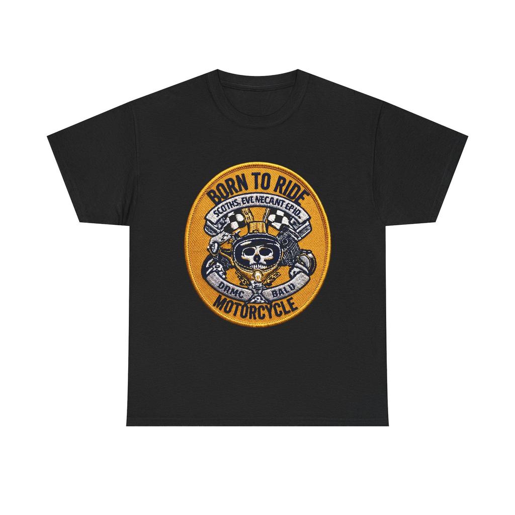 Born to Ride Motorcycle Skull Tee | Retro Racing Patch, Biker Graphic
