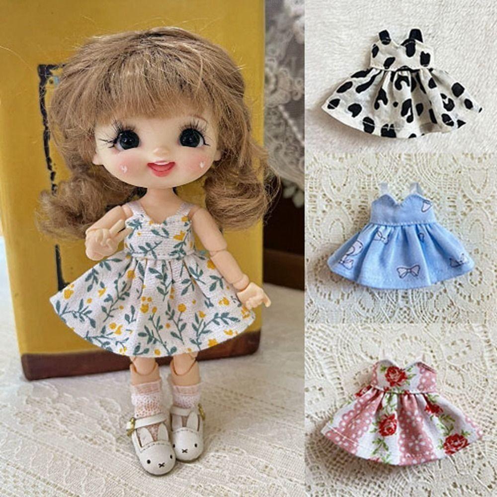 Lotus Leaf Sleeve Printed Dresses Fashion Doll Clothes Skirt  1/11 OB11 Dolls/1/12 BJD