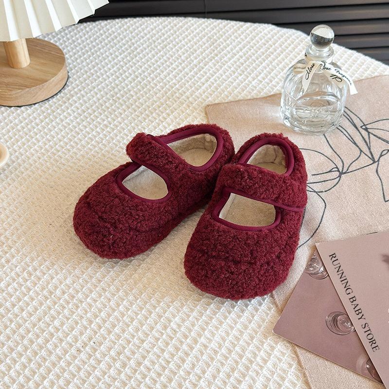 Children's Cotton Footwear Furry Plush Girl Winter Kids Shoes Anti-slippery Warmer Shoe Comfortable Fluffy Princess Shoes I09301