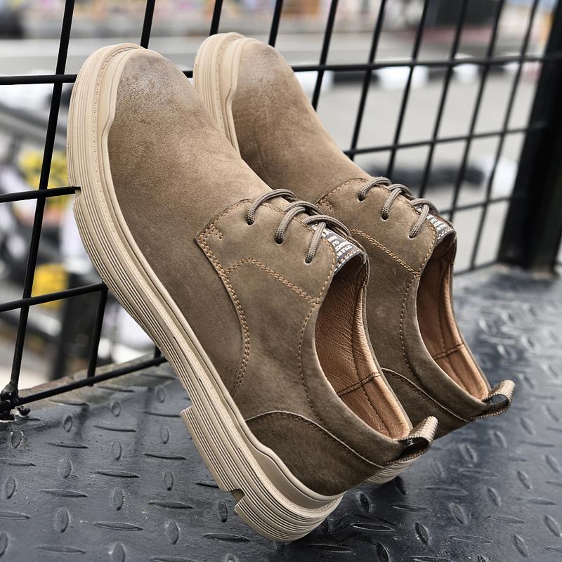 Высококачественные новые мужские рабочие туфли из коровьей замши, трендовые уличные дышащие кожаные туфли, повседневные универсальные туфли для вождения на шнуровке