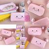 Pink Smiling Cute Pom Large Capacity Pencil Case Plush Storage Bag For Students