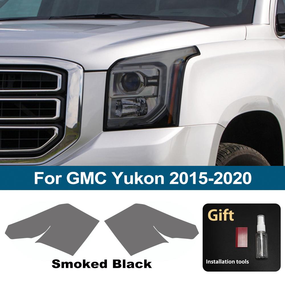 Для GMC Yukon 2015-2025 Высокоглянцевая дымчато-черная предварительно вырезанная защитная пленка для фар Комплект TPU PPF Антицарапающая виниловая обертка