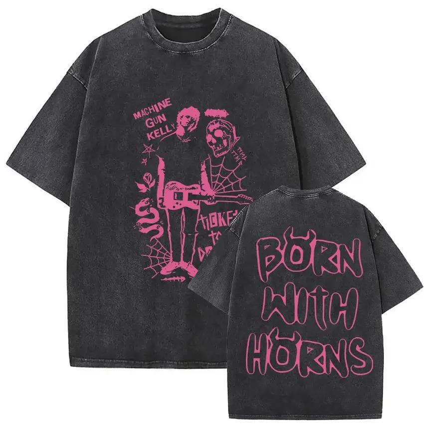 Футболки рэпера MGK Lost Americana Tour 2026 Machine Gun Kelly Винтажная стираная футболка с принтом Мужская хип-хоп футболка с коротким рукавом