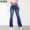 Women's Fashion Denim Casual Solid Color Print High Waist Trousers Pants & Capris