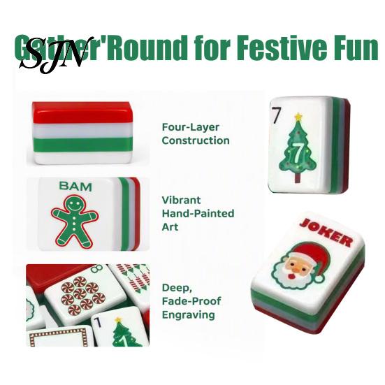Mahjong Tiles Set 160Pcs/Set Christmas American Tiles, 4 Layer Engraved Acrylic Kit Kit, Mah-Jong Lovers Beginners Gifts Durable