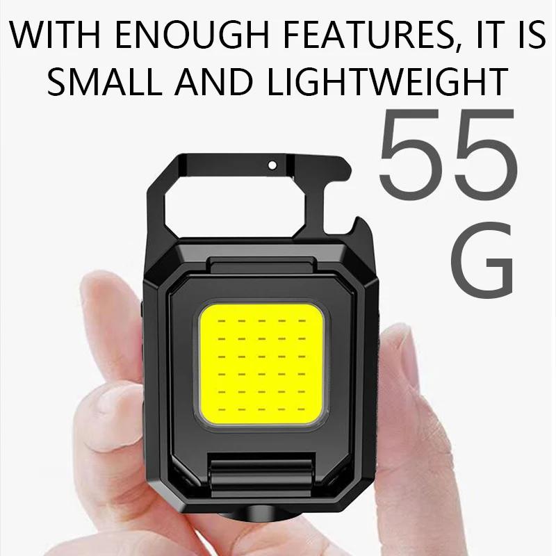 Pocket Work Light 1000LM COB LED Mini Keychain Light USB Rechargeable Flashlight IPX4 Waterproof for Outdoor Camping Hiking KTY