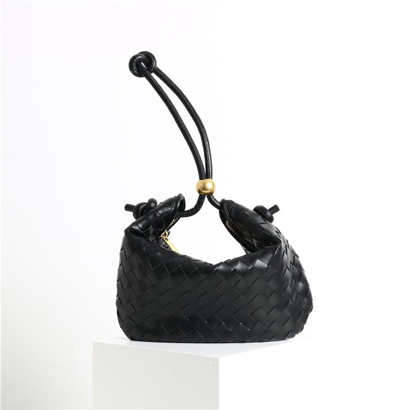 Woven Leather Shoulder Bag Women Soft Genuine Cowhide Cloud Dumpling Shape Crossbody With Metal Ball Detail